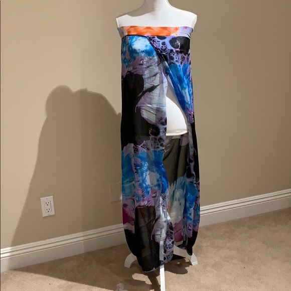 Other - Colorful Blue Print Chiffon Beach Coverup